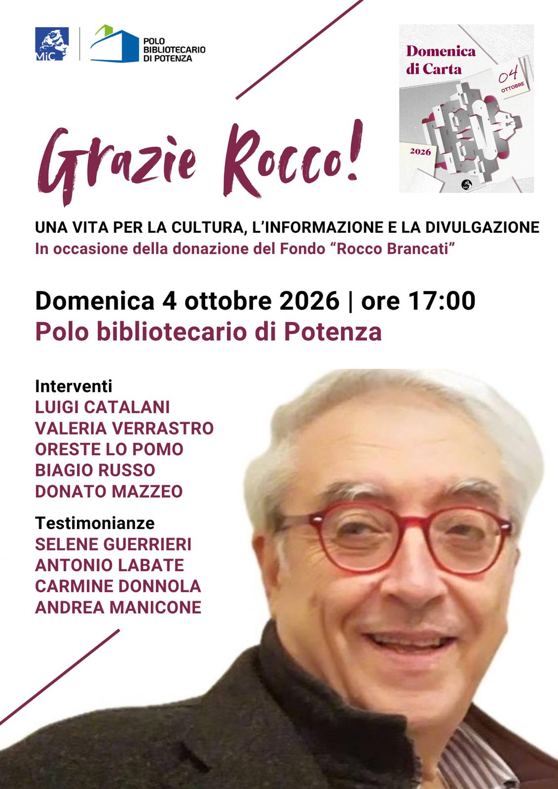 Il Polo bibliotecario di Potenza rende omaggio a Rocco Brancati